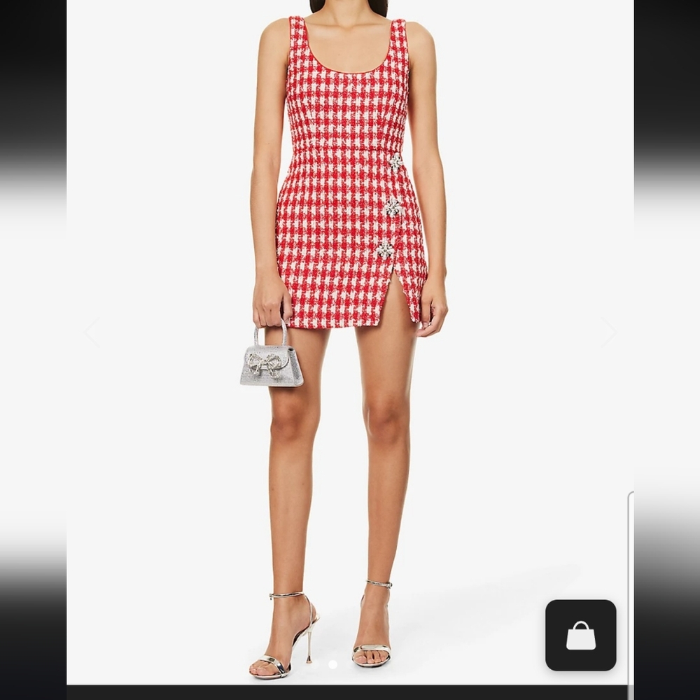 Self-Portrait,Sparkling Red And White Mini Houndstooth Dress.🥰 - Picture 13 of 14
